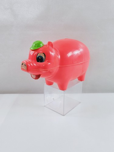 Vtg 1970’s Amloid Co. Large Pink Plastic “Mr. Piggy” Pig Bank Complete USA 