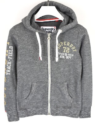 SUPERDRY Track & Field Hoodie Damen UK 12 Reißverschluss Grau
