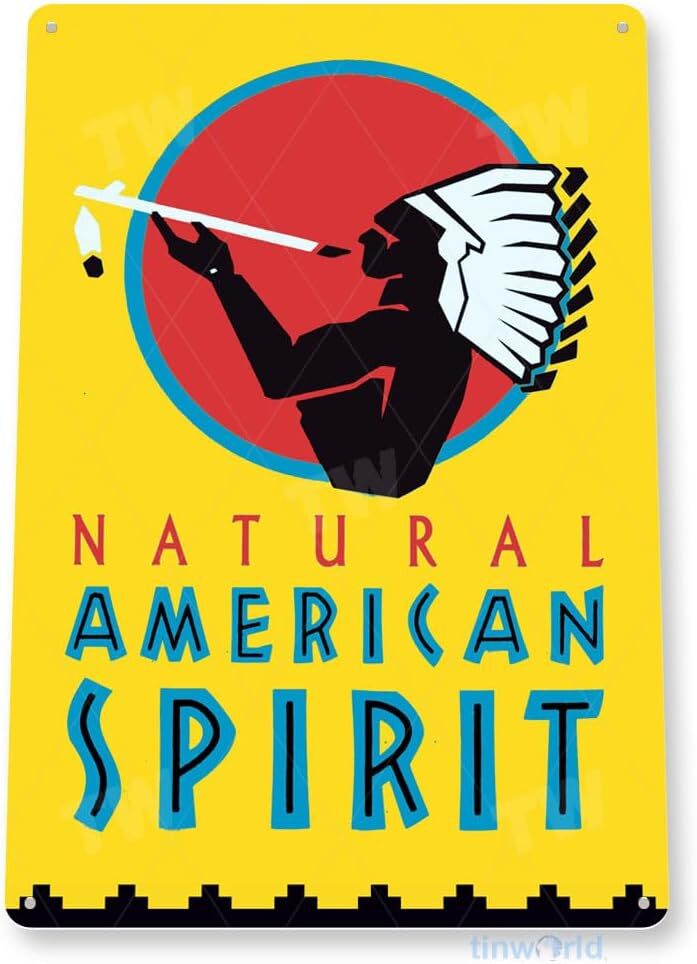 Tin Metal Sign American Spirit Tobacco Yellow Wall Art Decor 8x12