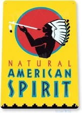 Tin Metal Sign American Spirit Tobacco Yellow Wall Art Decor 8x12