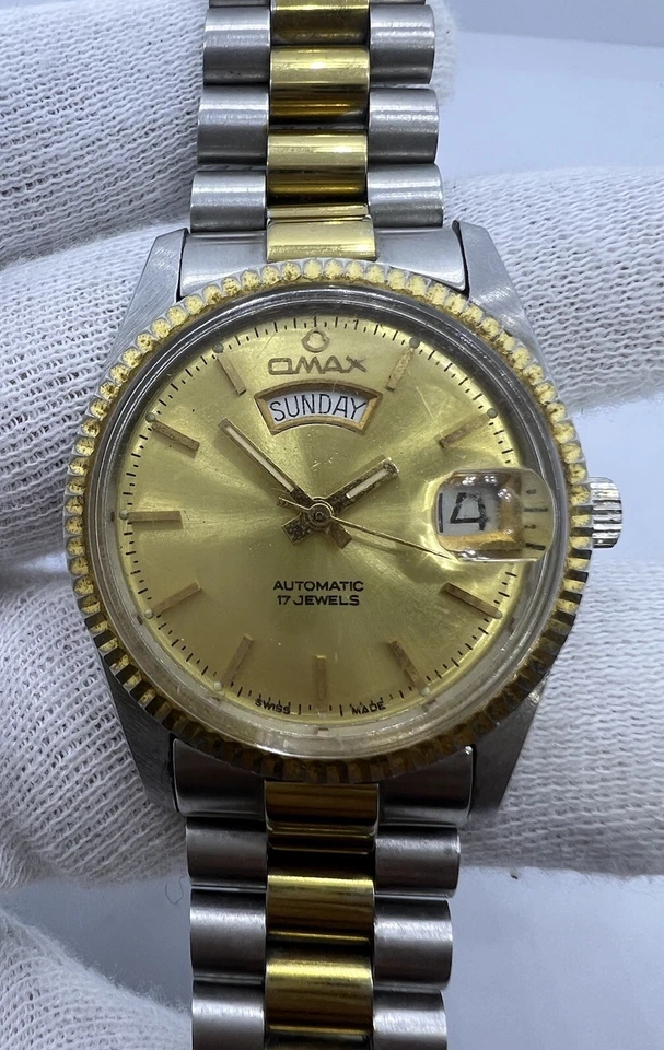 Vintage Omax President Day-Date Automatic Two-Tone Swiss Made Men's Watch (Rare) - Image 3 of 4