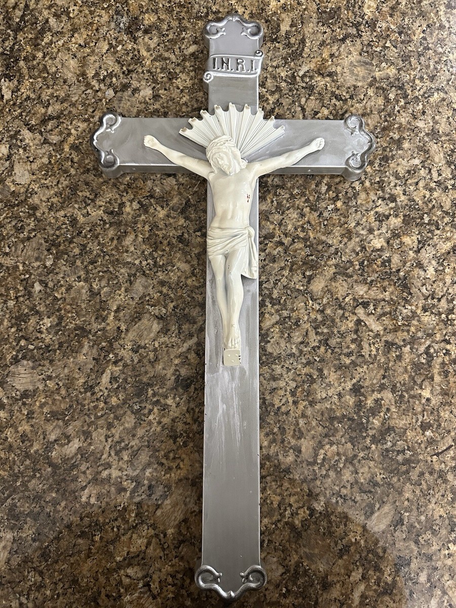 Vintage J P FOLEY CO Galesburg IL Metal Large Cross Crucifix Jesus