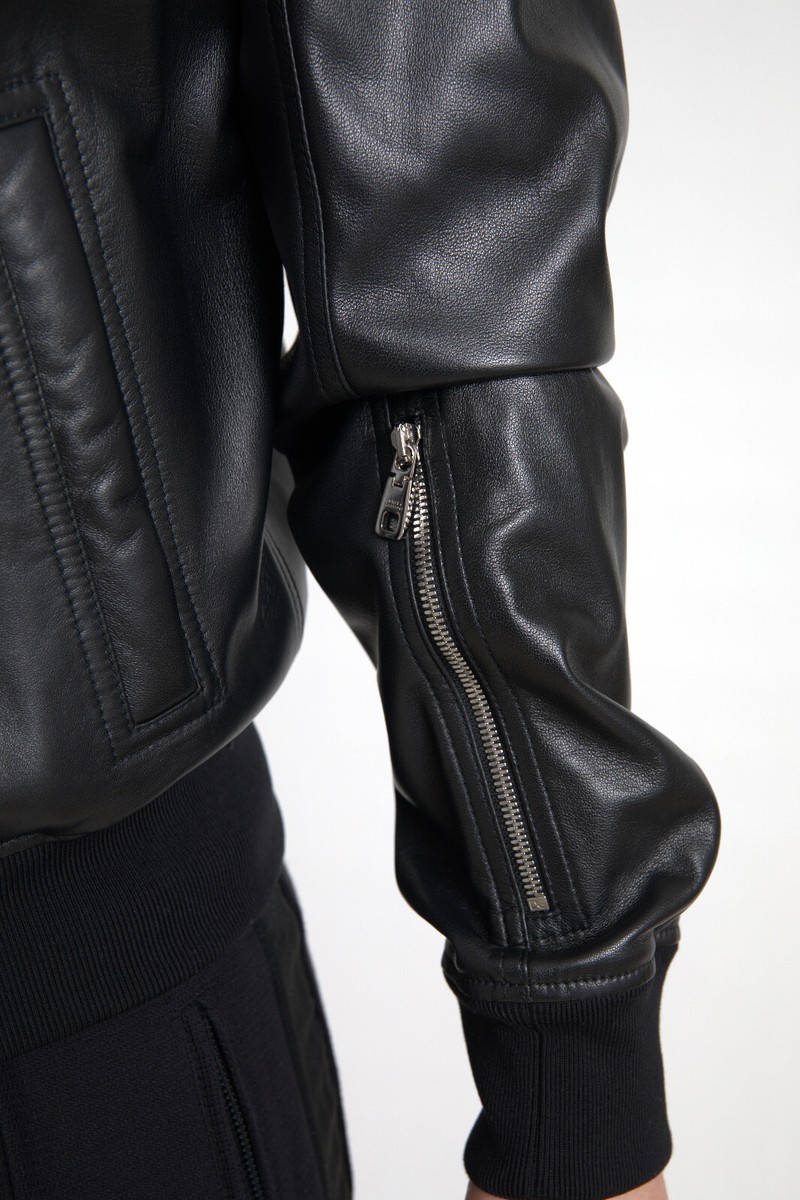 DOLCE & GABBANA Jacket Black Leather Full Zip Bomber Men DOLCE & GABBANA Jacket Black Leather Full Zip Bomber Men