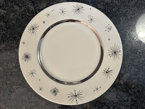 Vintage MCM Fine Arts China Salad Dessert Plate Set 4 8.25 Inch Atomic Starburst