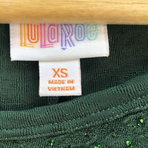 Lularoe Dress X-Small Stretch Green Holiday Sparkly Carly Hi/Low - Picture 7 of 9