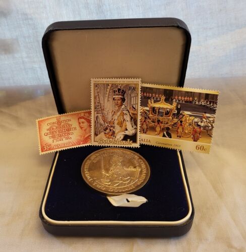 Queen Elizabeth II Solid Silver Coin Old Cook Islands Proof Stamp Vintage Retro - Foto 1 di 19