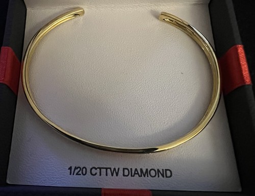 1/20 CTTW Diamond 13/IJ, 14 K Gold Over Sterling Silver 7 Inch Bangle, New - Picture 4 of 6