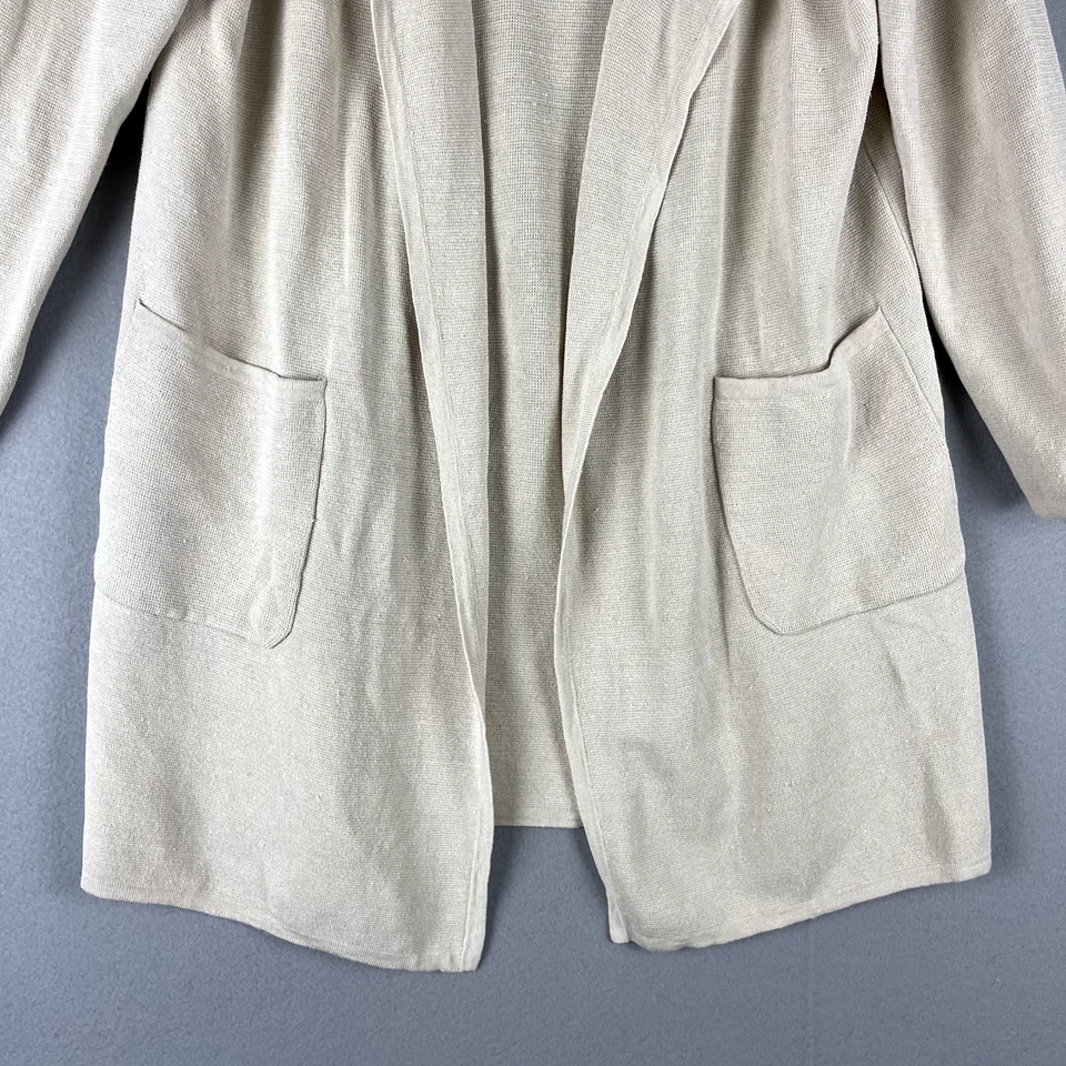 J Crew Juliette 无领亚麻混纺毛衣西装外套女式中号米色极简 — 第 3/4 张图片