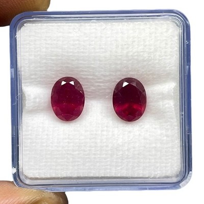 2 Pcs Natural Ruby 9x7mm Rich Red Oval Cut Loose Gemstones Pair for Earrings