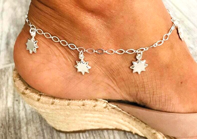 925 Sterling Silver Anklet Star Charm Open Chain Link  9.5'' Long - EA22