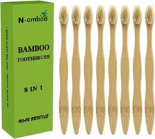 Bamboo Toothbrush Boar Bristles 100 Biodegradable and Natural 8 Pieces of One P