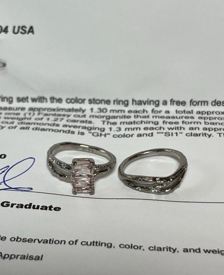 Artisan Created 14k Solid White Gold Morganite Ri… - image 10