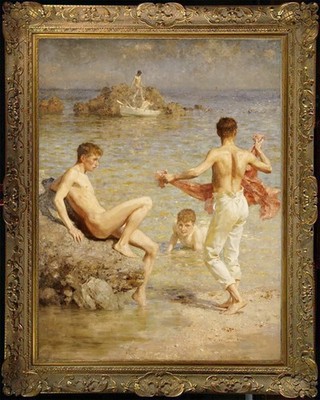 Hand-painted oil painting art young male nude man on canvas 24''X36''