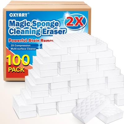 Magic Sponges Cleaning Eraser, 100Pack 2X Density Stronger 100, White 