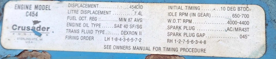 2x crusader marine engine 454 Engine Spec Decal, 2x Peel and stick , engine 454 Foto 3 de 3