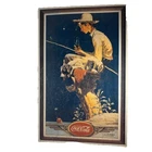 VTG Coca-Cola Metal Sign Norman Rockwell Fishing Boy Soda Dog Decor Advertising