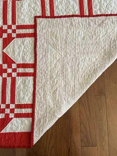 Vintage Red & White Hand Stitched Quilt 56”x56” Irish Chain Style Lap Throw - Picture 13 of 16
