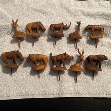Toppers para pasteles vintage madera tallada a mano safari animales salvajes hechos en Keyna 