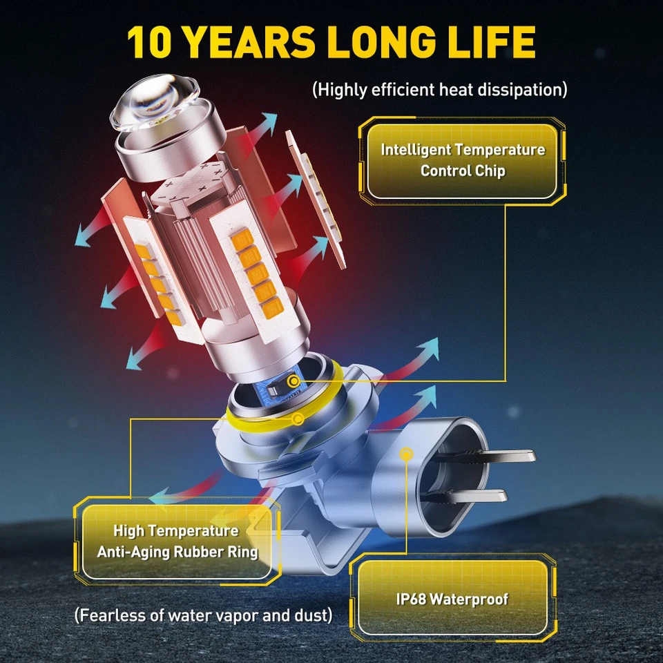Lâmpada de neblina LED 9006 lâmpadas de direção de alta potência 3000K lâmpadas de neblina âmbar EOA - Imagem 3 de 4