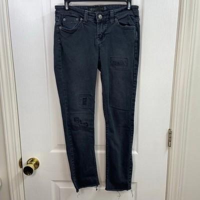 John Eshaya black denim skinny patchwork cotton stretch distressed jeans casual