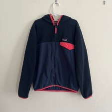 Patagonia Girls Micro D Snap-T Fleece Jacket Navy Blue Pink Full Zip Hood M