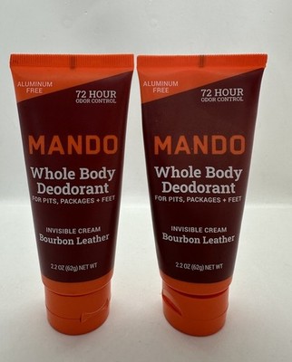 2 Mando Whole Body Deodorant Invisible Cream Bourbon Leather 2.2oz Ea Sealed 