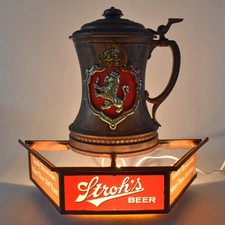 Vintage 1960s Stroh's Beer Lighted Bar Wall Sign Stein Tankard 3-D WORKS!