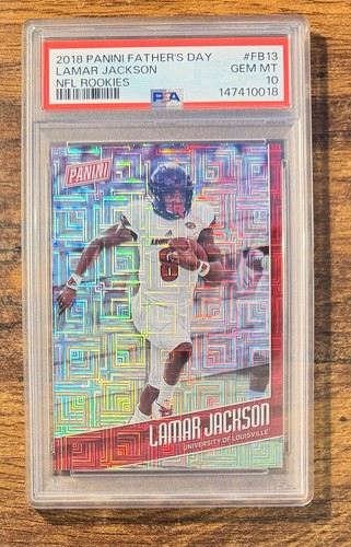 2018 Father's Day Lamar Jackson #FB13 RC - Escher Squares Prizm /25 PSA 10 POP 2