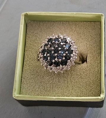 Ross Simons Blue Sapphire & White Topaz Sterling Silver Cluster Ring - Sz6