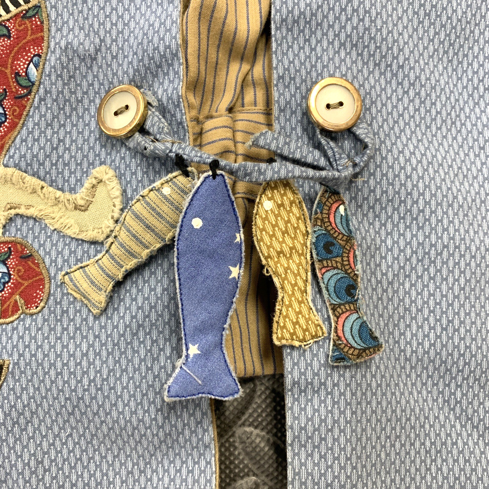 VTG Patchwork Cat-Lover VEST Lined Whimsical Fish… - image 4