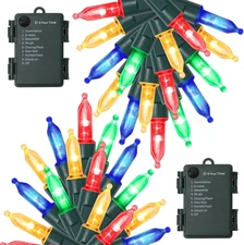 4 Pack 50LED Outdoor Christmas Lights, 16FT Battery Operated Mini String Light w