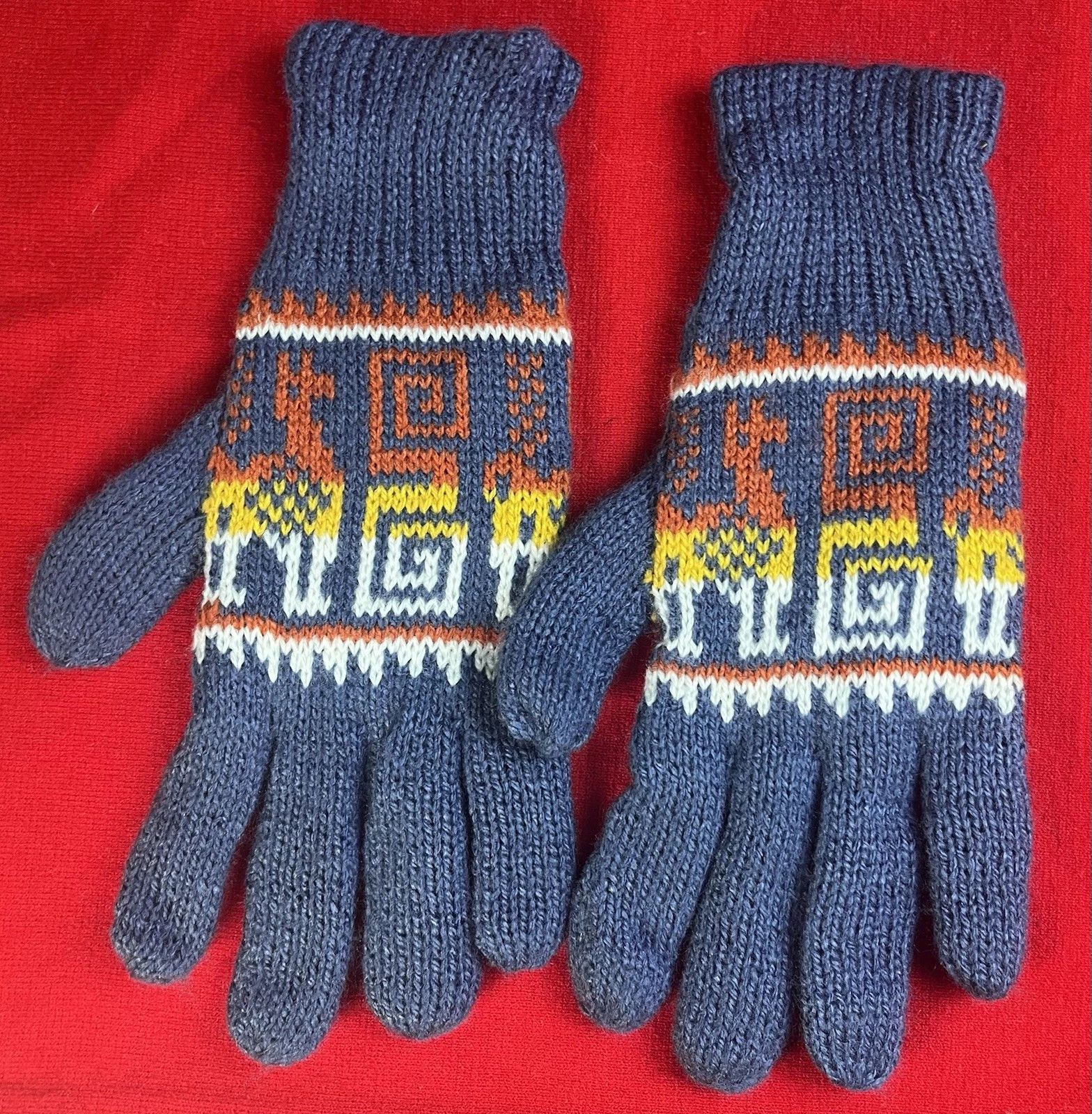 Gray/Orange/Yellow Finger Unisex Peruvian Alpaca Wool Adult Gloves NEW