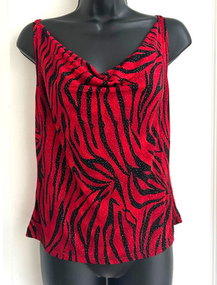 Vintage 90 s 00 s Eye Candy Red Black Zebra Sparkly Cami Top M Y2k Grunge Goth