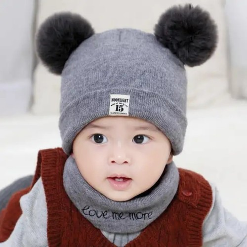 Winter Warm Knitted Bennie Hat & Scarf Set For Children Toddler Baby - Picture 2 of 5
