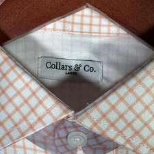 Collars & Co Polo Shirt Mens Large Orange Check Dress Collar Short Sleeve