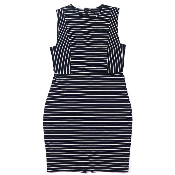 Bodycon Dress Size 10 Striped Sleeveless Stretchy Black White Split Back Stylish