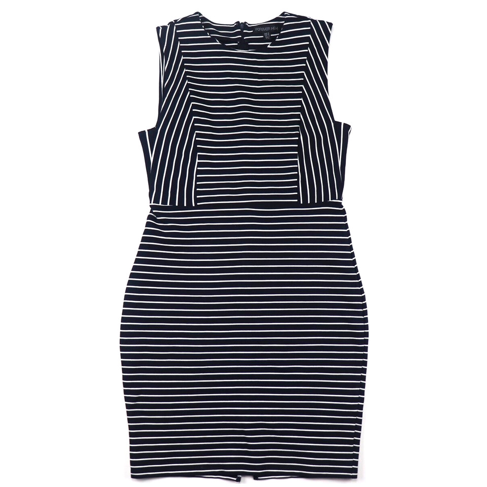 Bodycon Dress Size 10 Striped Sleeveless Stretchy Black White Split Back Stylish