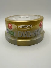 New Memorex DVD+RW 4x 4.7 GB 120 min Rewritable 25 Pack Spindle Factory Sealed