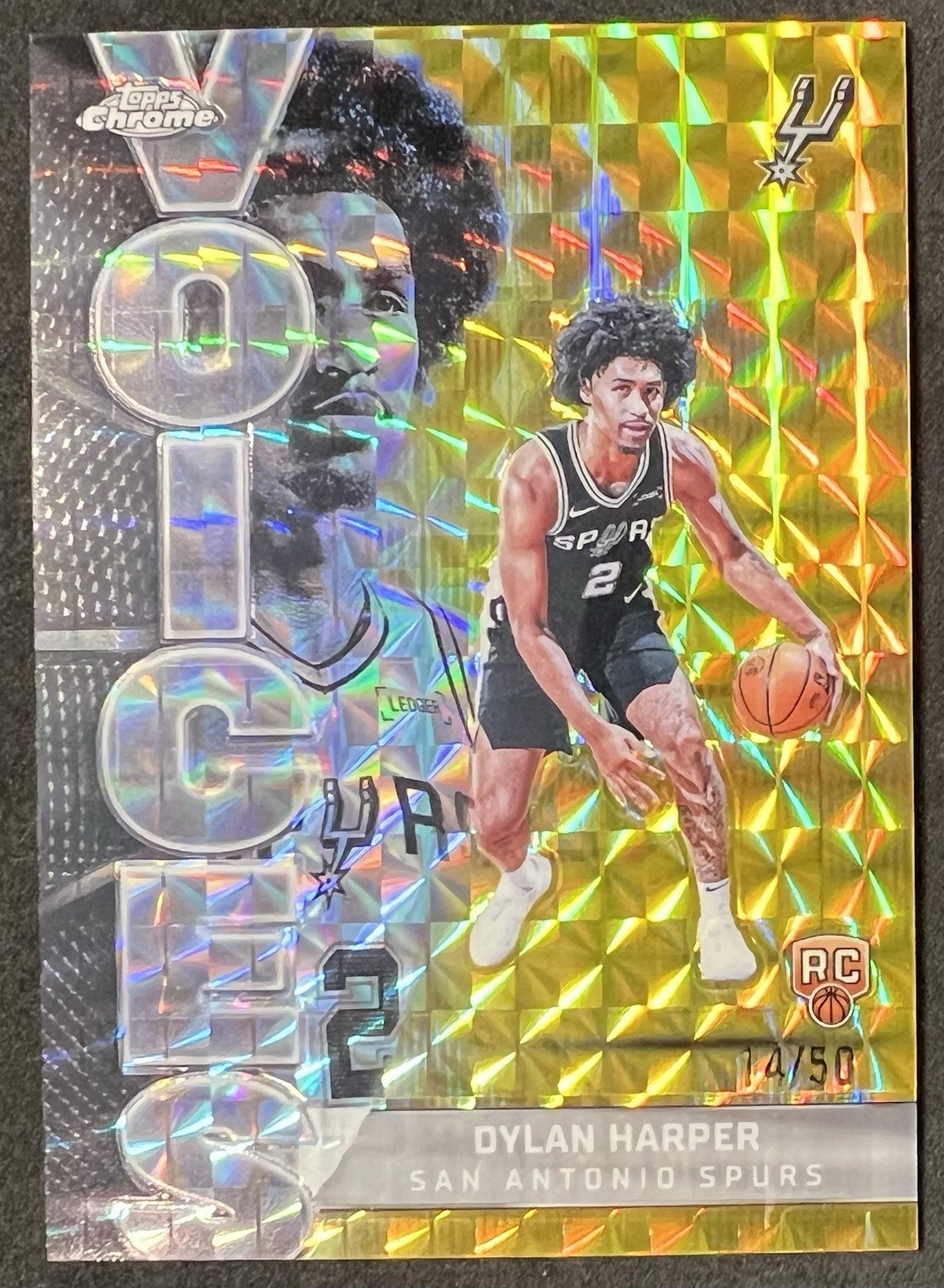 2025-26 TOPPS CHROME DYLAN HARPER RC VOICES GOLD REFRACTOR ROOKIE 14/50 SPURS