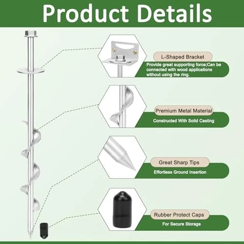 Âncoras domésticas móveis de 24 pol., conjunto de 4 âncoras de aterramento parafusadas com suportes e Dri - Imagem 4 de 4