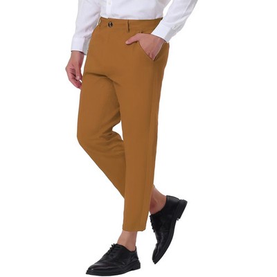 Lars Amadeus Men Cropped Dress Business Pants Straight Fit Flat Front Suit