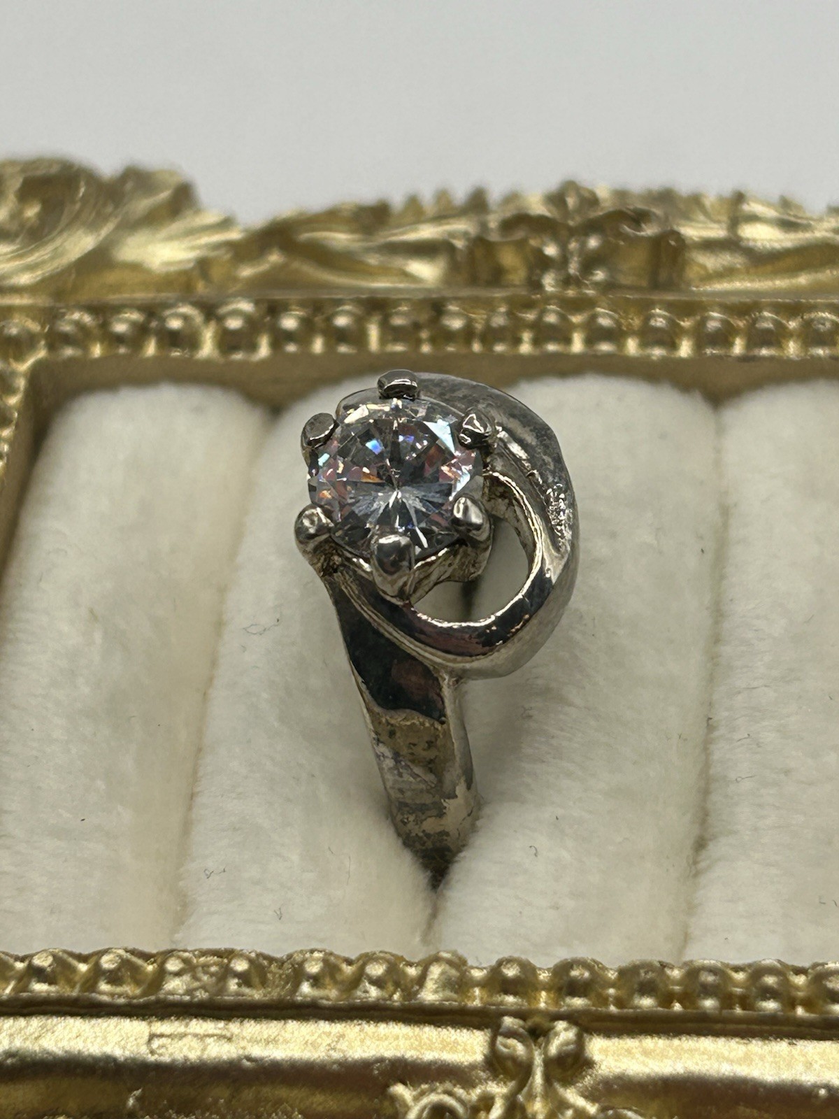 Vintage Silver Tone Solitaire Statement Ring Size… - image 5
