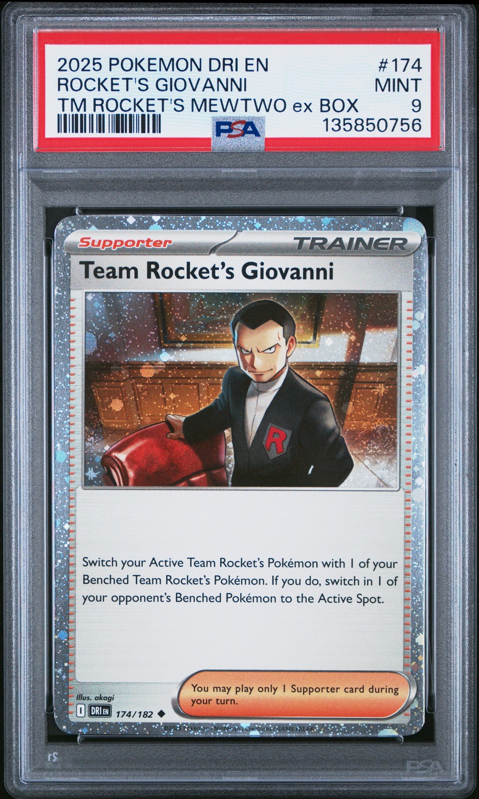 2025 POKEMON DRI EN-DESTINED RIVALS #174 TEAM ROCKET'S GIOVANNI PSA 9