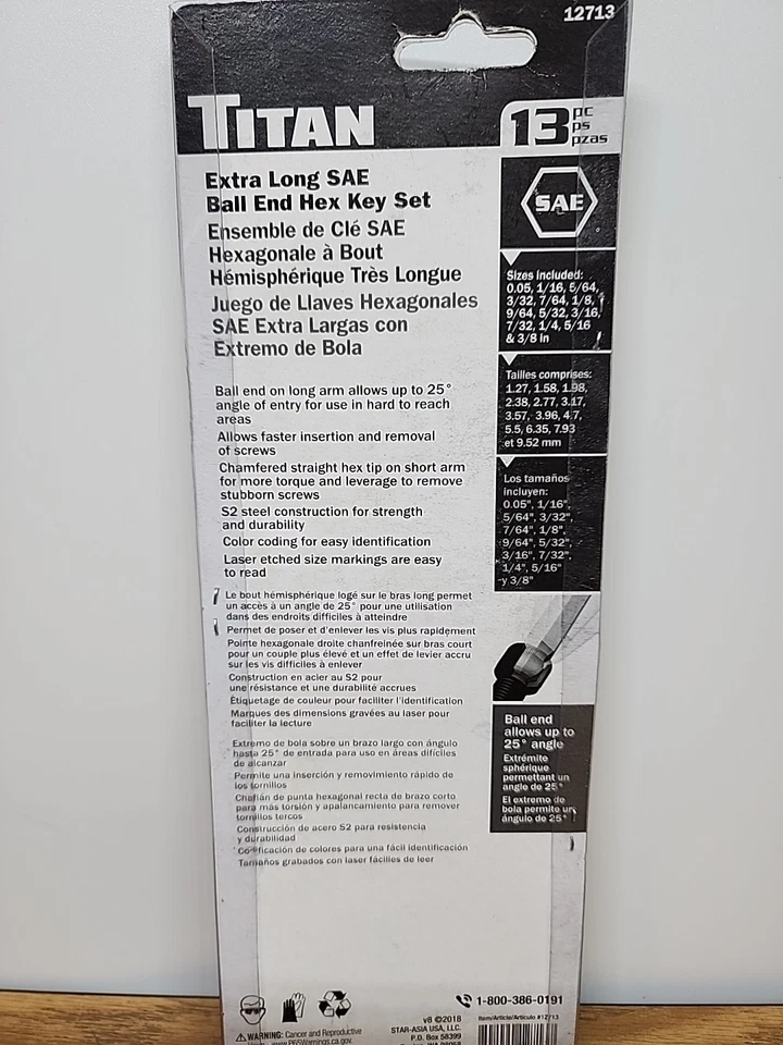 Titan 12713 13pc SAE Extra Long Ball End Hex Key Set - Image 3 of 4