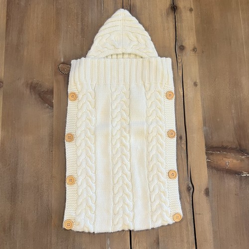 Unisex Infant Swaddle Blanket Knit Baby Stroller Wrap With Hood Ivory