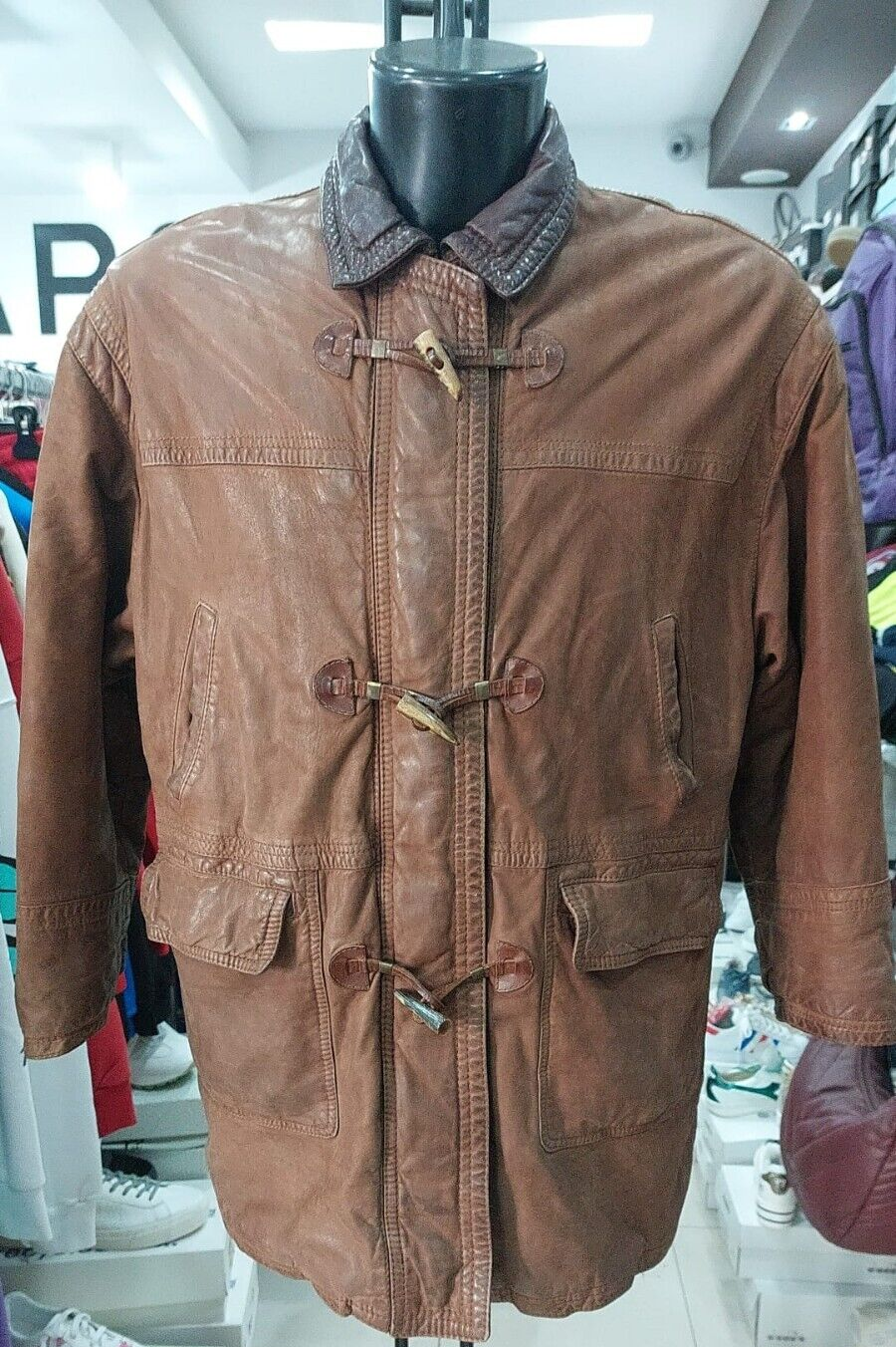 Conte Belvedere Brown Leather Jacket for Men Size M PGC1031PI Vintage Style  