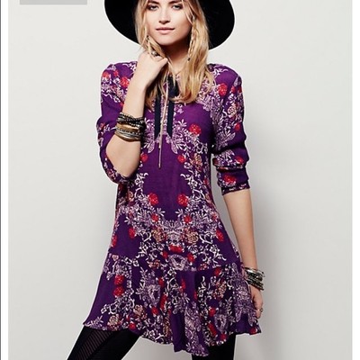 $108 NWT FREE PEOPLE SzS SMOOTH TALKER FLORAL PRINT TUNIC DRESS PULMBERRY 