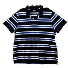 Old Navy Short Sleeve Polo Shirt Mens XXL Blue Striped Cotton Blend