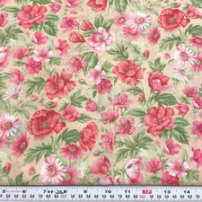 Vintage Pink Florals on Beige Unbranded Cotton Blend Fabric by the HALF YARD