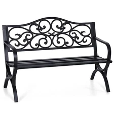 Garden Bench Metal Patio Bench Outdoor Porch Park Bench Cast Iron Sturdy Steel~